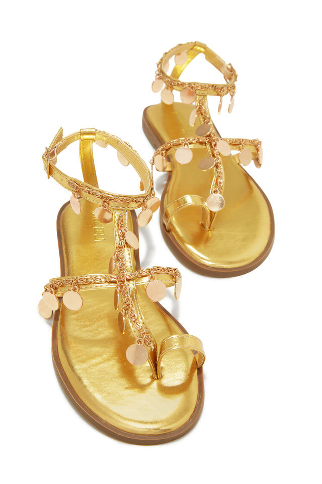 Load image into Gallery viewer, Ankle Strap Gold Metallic Sandals