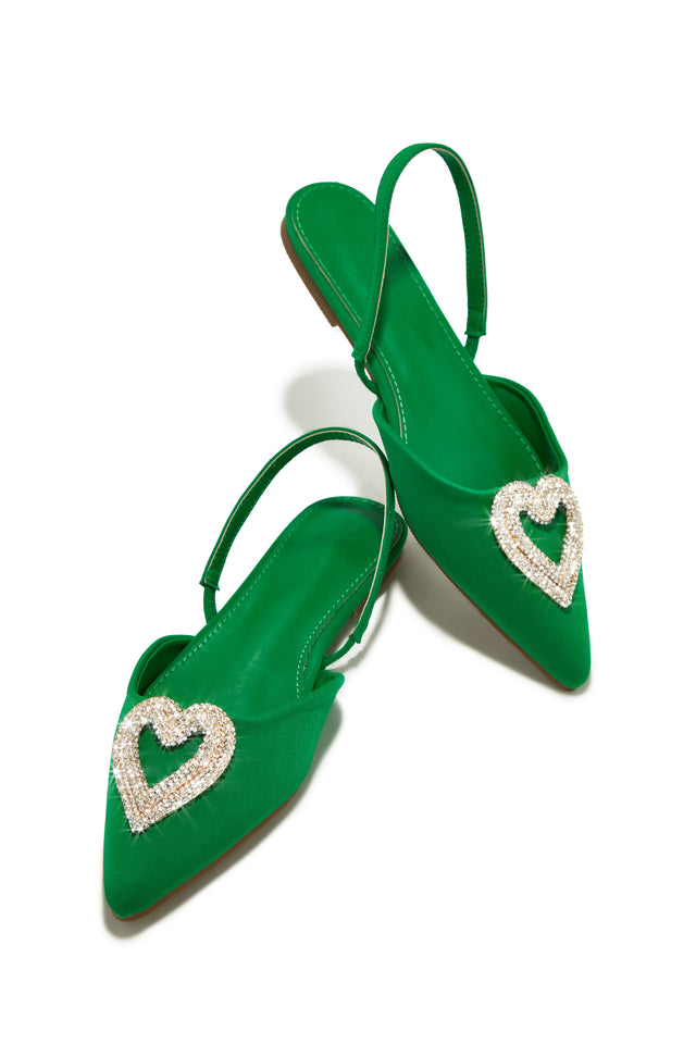 Load image into Gallery viewer, Green Pointed Toe Heart Pendant Flats