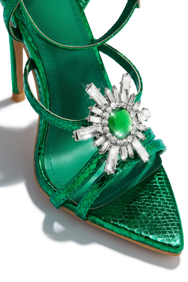 Load image into Gallery viewer, Green Single Sole Rhinestone Heels