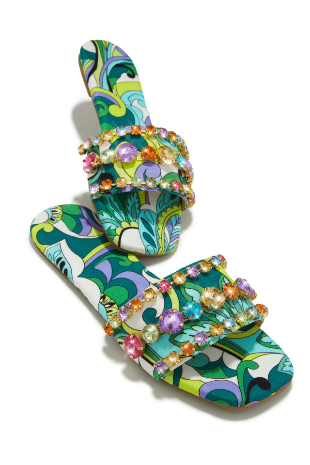 Load image into Gallery viewer, Luxe Paradise Embellished Slip On Sandals - Green