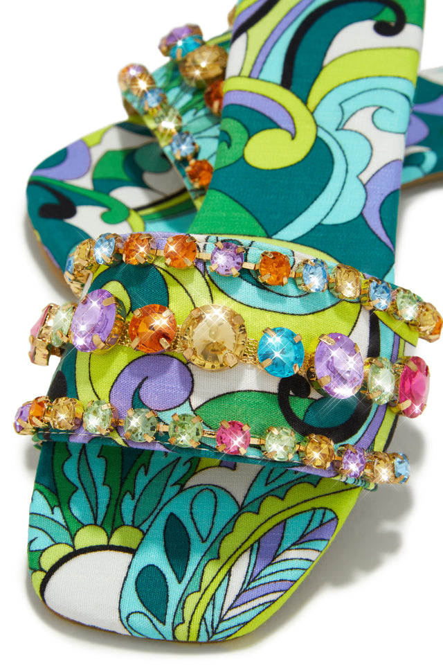 Load image into Gallery viewer, Luxe Paradise Embellished Slip On Sandals - Green