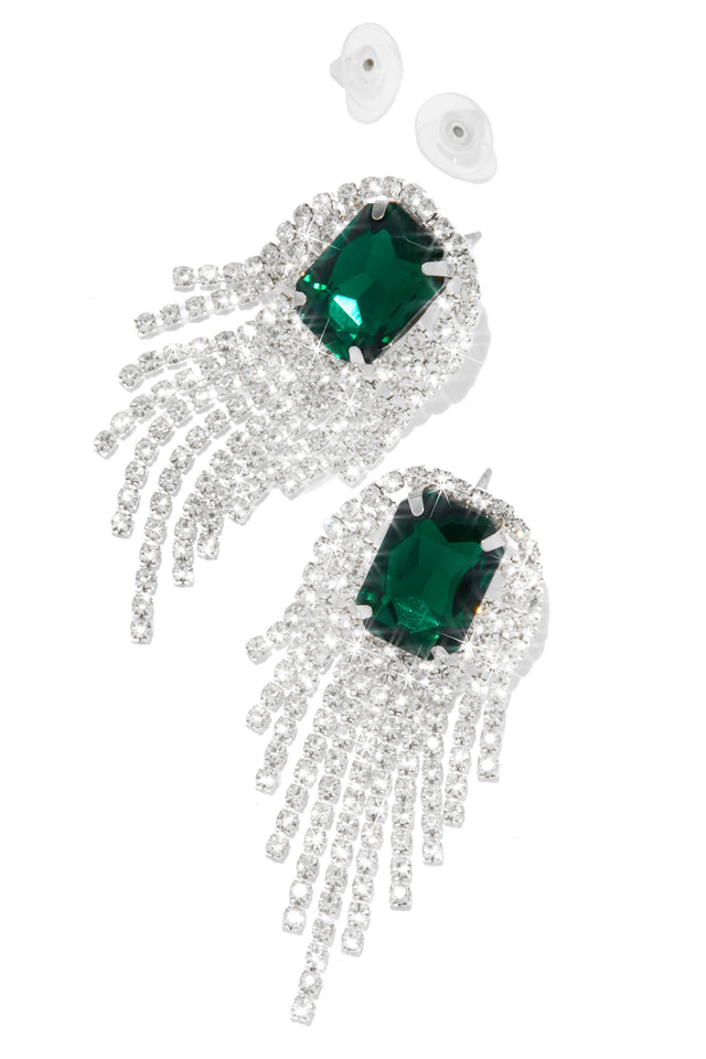 Load image into Gallery viewer, Green Embellished Dangle Statement Earring