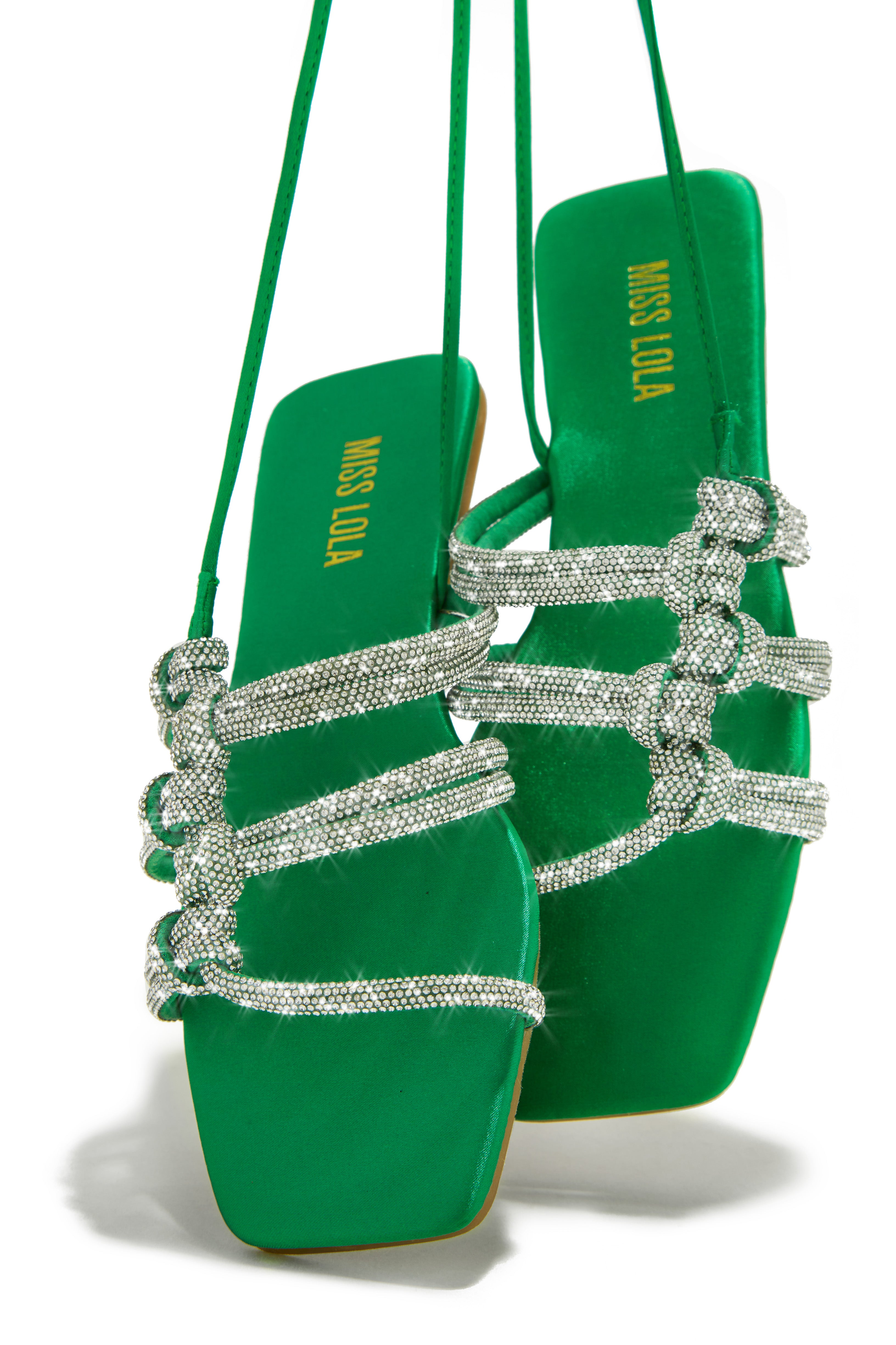 Miss Lola Nights Green Embellished Lace Up Sandals MISS LOLA