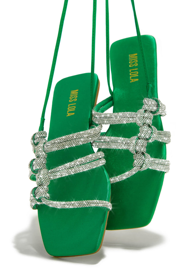 Load image into Gallery viewer, Ibiza Nights Embellished Lace Up Sandals - Green