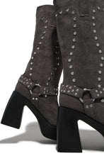 Load image into Gallery viewer, Grey Platform Chunky Heel Boots