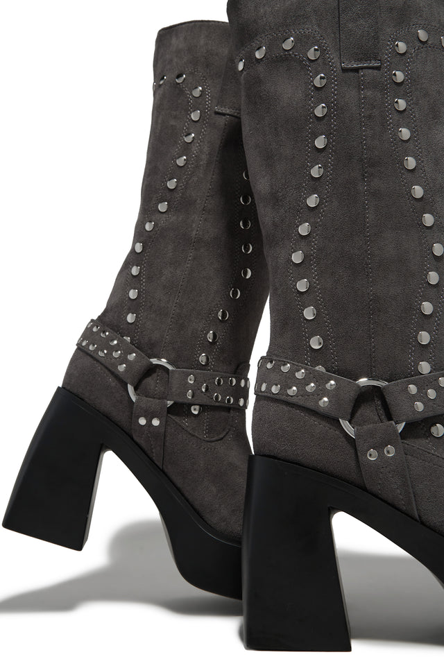 Load image into Gallery viewer, Grey Platform Chunky Heel Boots