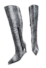 Load image into Gallery viewer, Haleigh Below The Knee Heel Boots - Black Snake