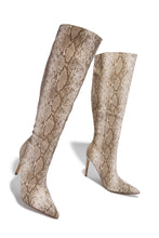 Load image into Gallery viewer, Haleigh Below The Knee Heel Boots - Nude Snake