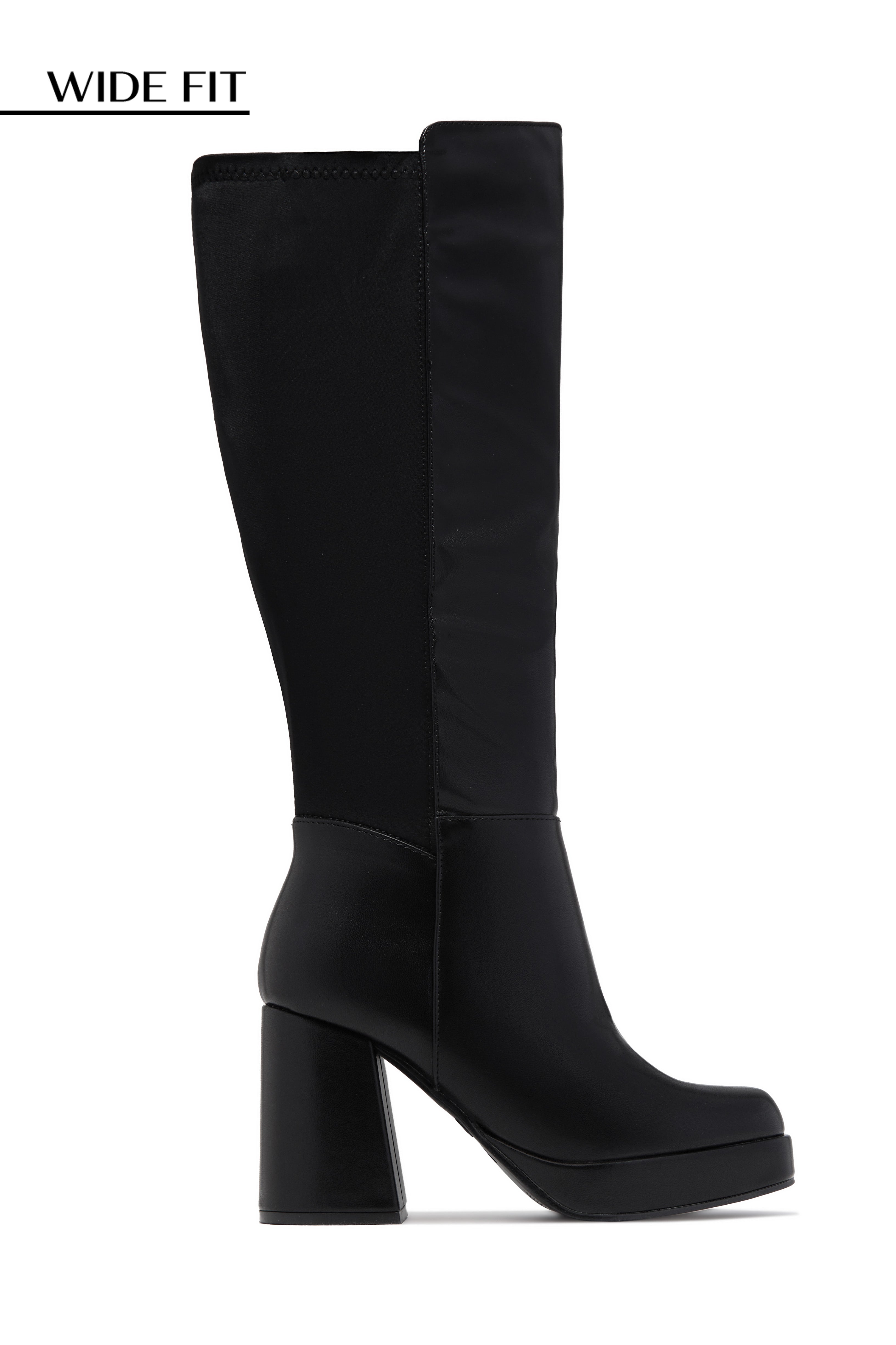 Miss Lola | Harley Black Wide Fit Platform Block Heel Boots – MISS