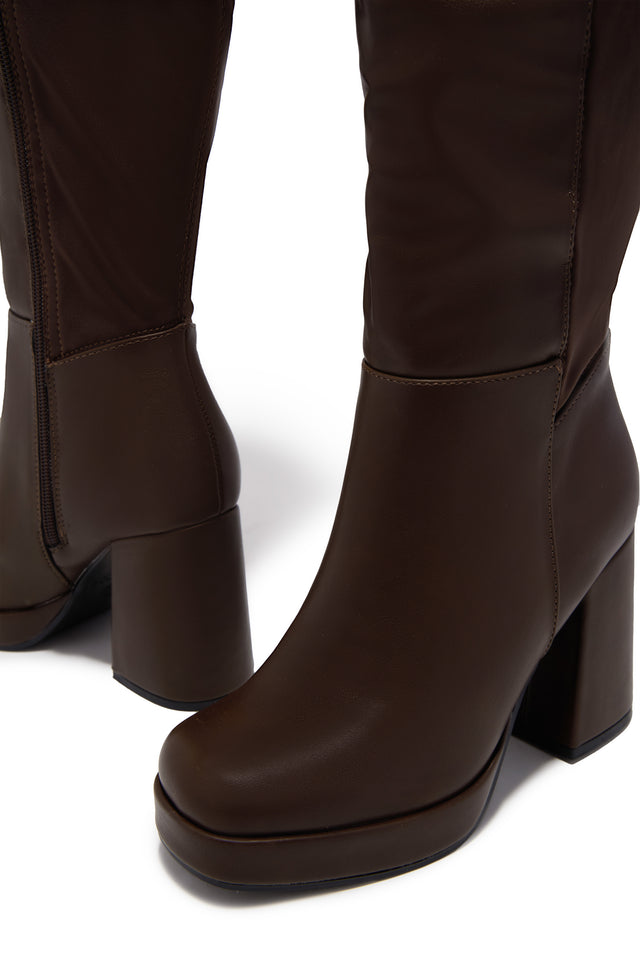 Load image into Gallery viewer, Harley Wide Fit Platform Block Heel Boots - Brown