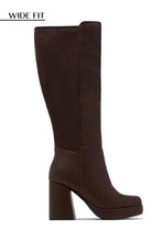 Load image into Gallery viewer, Harley Wide Fit Platform Block Heel Boots - Brown