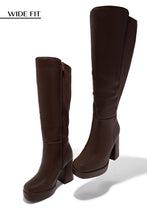 Load image into Gallery viewer, Harley Wide Fit Platform Block Heel Boots - Brown