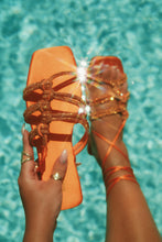 Load image into Gallery viewer, Ibiza Nights Embellished Lace Up Sandals - Orange