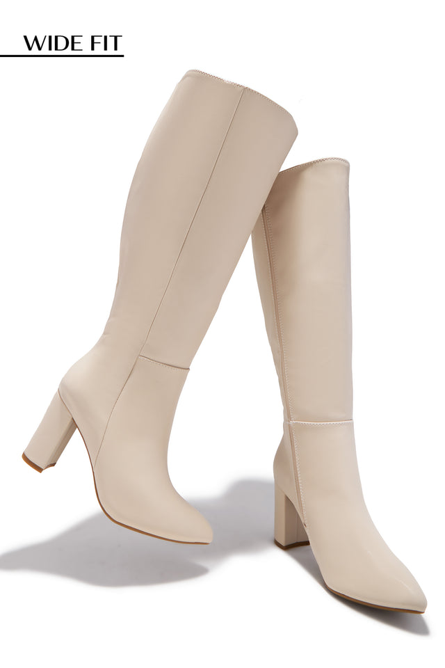 Load image into Gallery viewer, Fine Time Wide Fit Block Heel Knee High Boots - Ivory