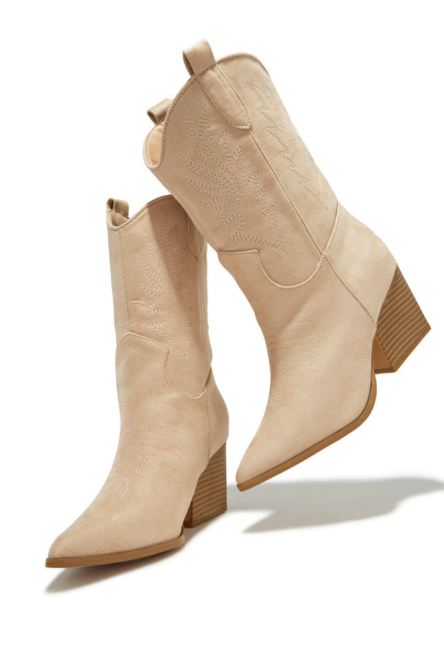 Load image into Gallery viewer, Khaki Suede Pointed Toe Western Boots