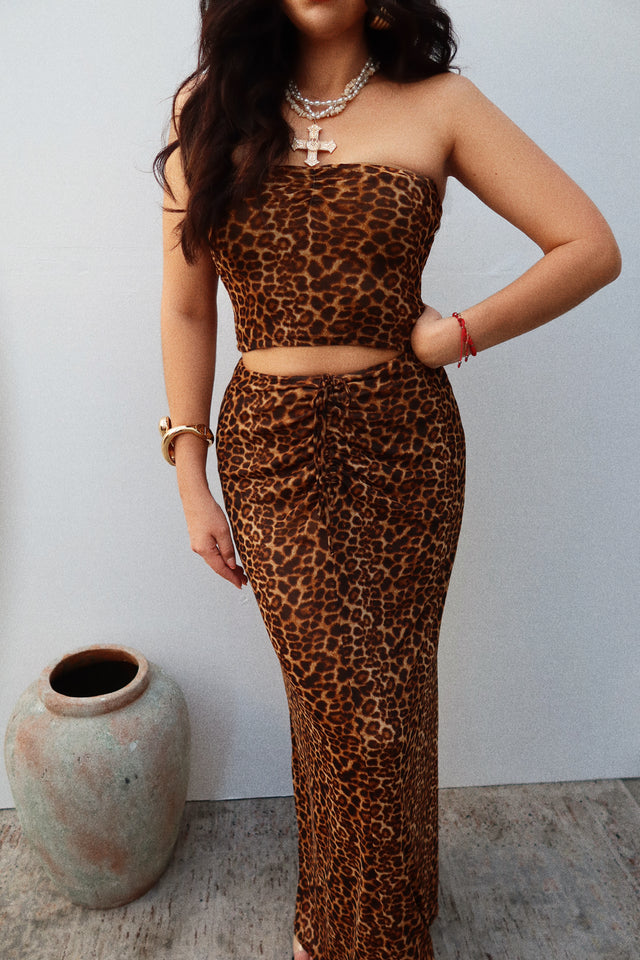Load image into Gallery viewer, Chelley Two Piece Maxi Skirt Set - Leopard