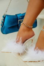 Load image into Gallery viewer, Lorelai Faux Feather Mule Heels - White