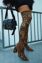 Load image into Gallery viewer, Make A Statement Block Heel Over The Knee Boots - Tan Leopard