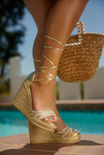 Load image into Gallery viewer, Women Wearing Gold Embellished Wedges