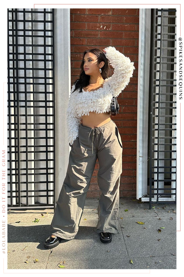 Load image into Gallery viewer, Green Nylon Parachute Pants Styled with Crop Top