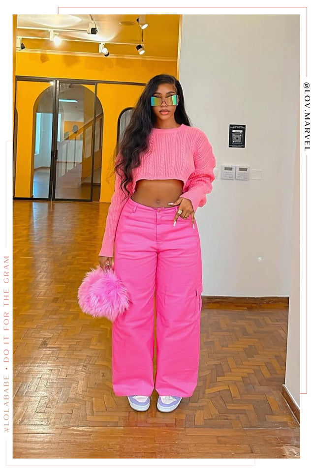 Load image into Gallery viewer, Alania High Waist Denim Cargos - Pink