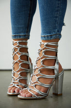 Load image into Gallery viewer, Miami Vibes Lace Up Block High Heels - Silver