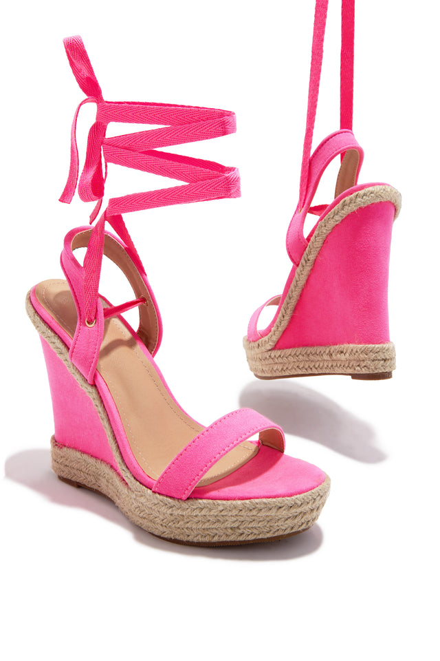 Load image into Gallery viewer, Lucy Platform Lace Up Wedges - Pink