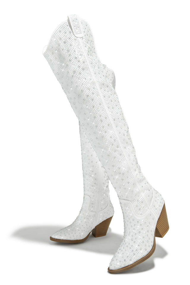 Load image into Gallery viewer, Nights In Nashville Embellished Cowgirl Boots - White