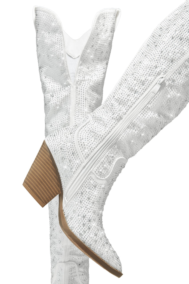 Load image into Gallery viewer, Nights In Nashville Embellished Cowgirl Boots - White