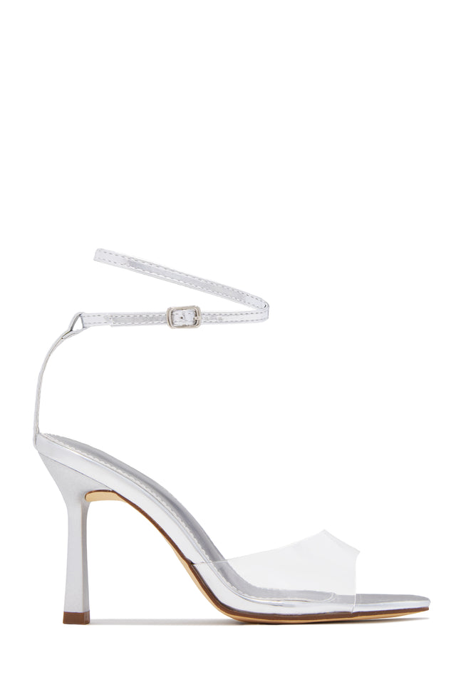 Load image into Gallery viewer, Rosalia Clear Strap Stiletto Heels – Silver