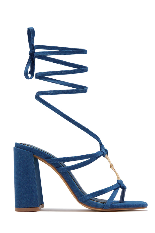 Load image into Gallery viewer, VIP Strut Lace Up Chunky Heels - Denim