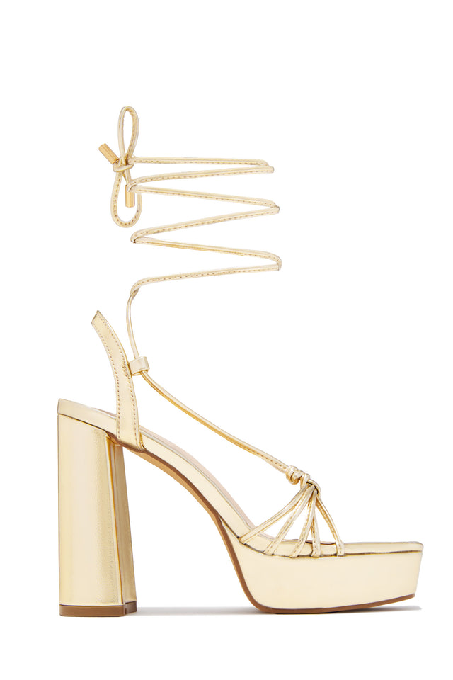 Load image into Gallery viewer, London Lace Up Platform Heels - Gold