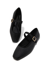 Load image into Gallery viewer, Eleni Mary Jane Raffia Flats - Black