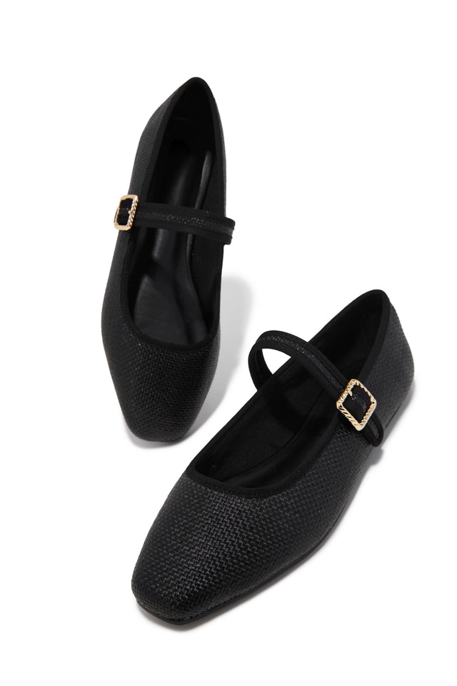 Load image into Gallery viewer, Eleni Mary Jane Raffia Flats - Black