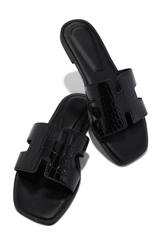 Load image into Gallery viewer, Elara Flat Slip On Sandals - Black Croc