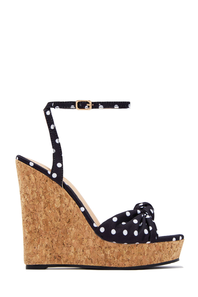 Load image into Gallery viewer, Monroe Polka Dot Cork Wedges - Black