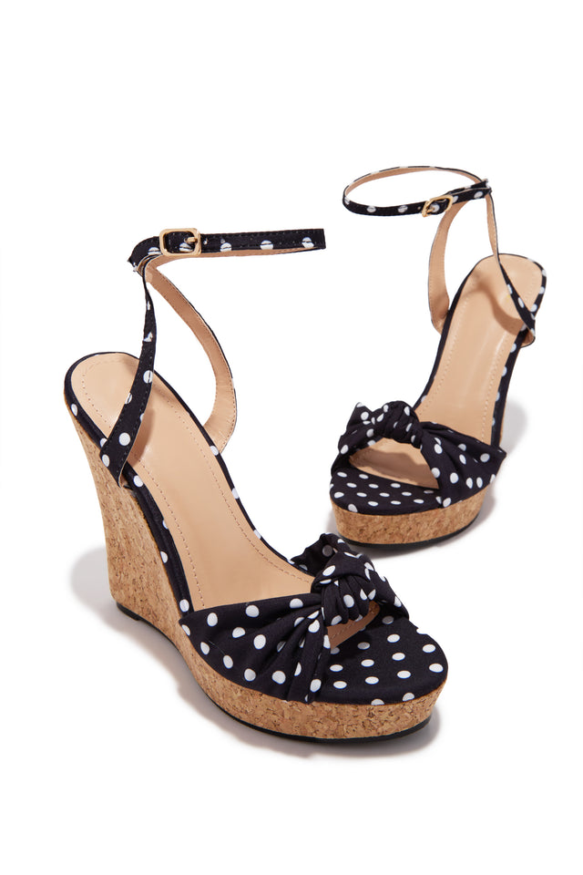 Load image into Gallery viewer, Monroe Polka Dot Cork Wedges - Black