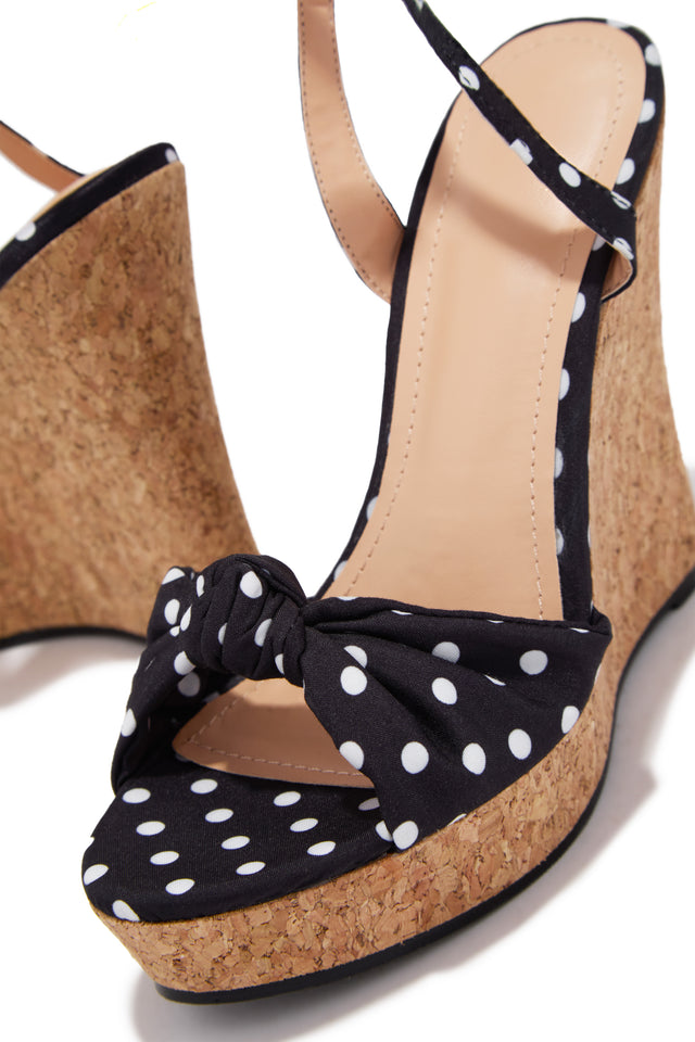 Load image into Gallery viewer, Monroe Polka Dot Cork Wedges - Black
