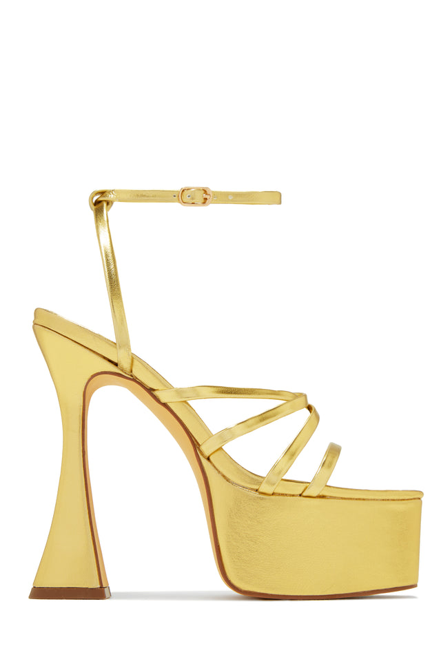 Load image into Gallery viewer, Gold Tone Platform High Heel
