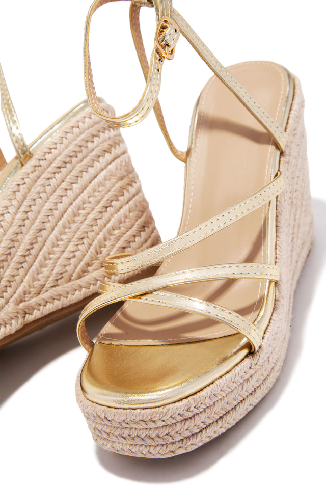 Load image into Gallery viewer, Lorena Strappy Espadrille Wedges - Gold