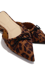Load image into Gallery viewer, Darla Ruched Bow Pointed Toe Flat Mules - Leopard