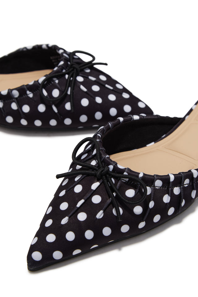 Load image into Gallery viewer, Darla Ruched Pointed Toe Flat Mules - Black Polka Dot