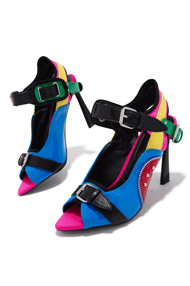 Load image into Gallery viewer, Kassie Colorblock Buckle Heels - Multi