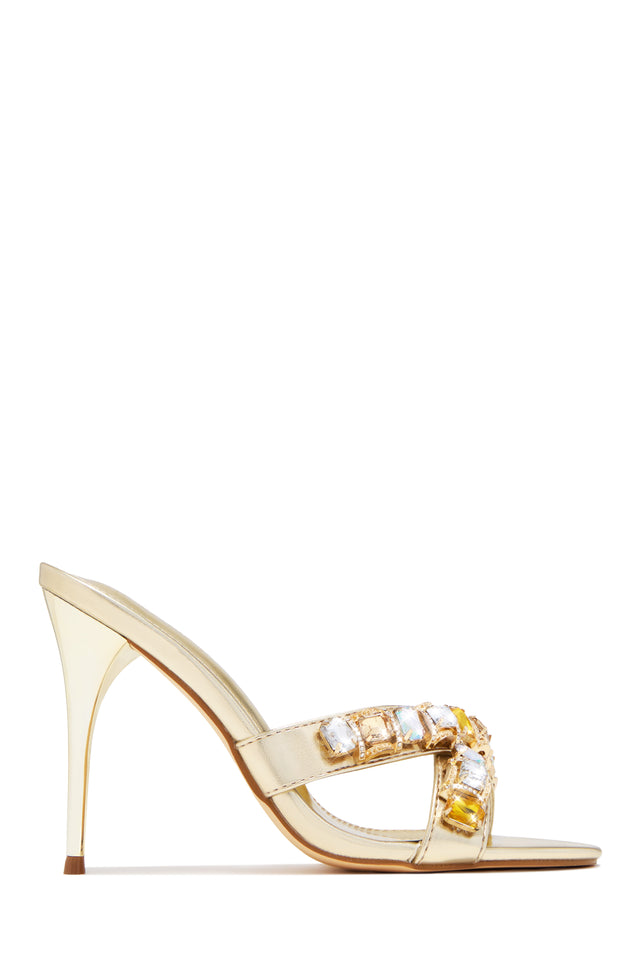 Load image into Gallery viewer, Kiara Gem Embellished Mule Heels - Gold