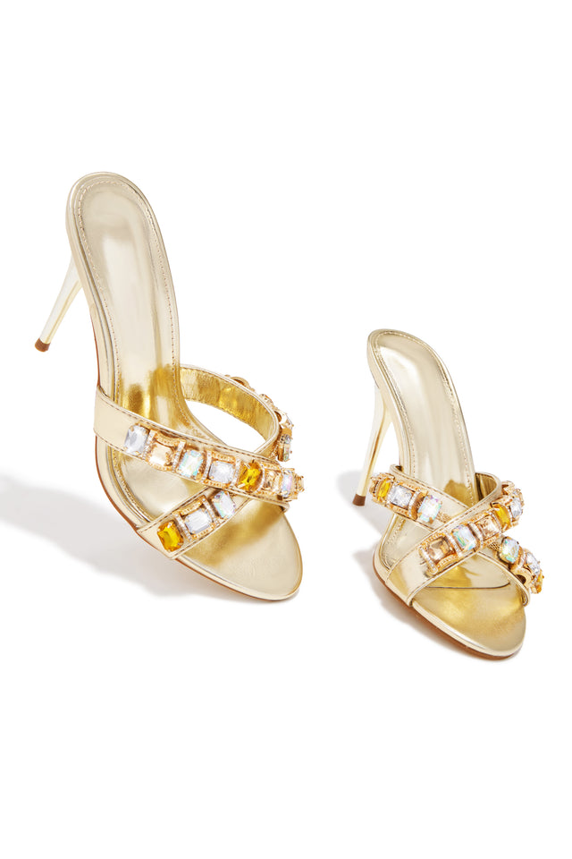 Load image into Gallery viewer, Kiara Gem Embellished Mule Heels - Gold