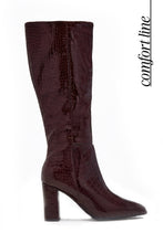Load image into Gallery viewer, Layla Knee High Block Heel Boots - Wine Croc