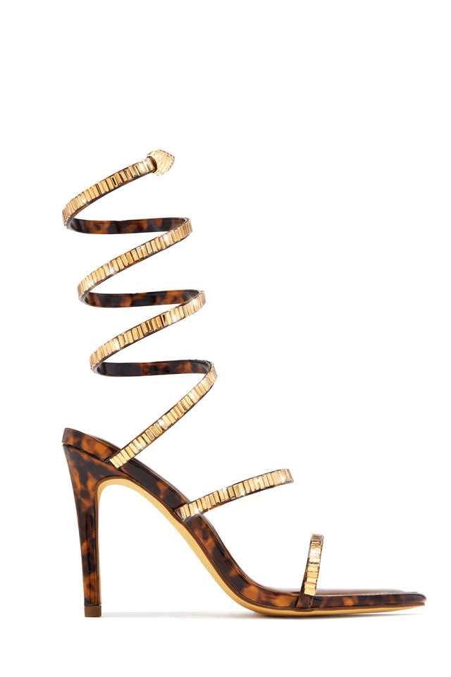 Load image into Gallery viewer, Amira Rhinestone Wraparound Strappy Heels - Tortoise