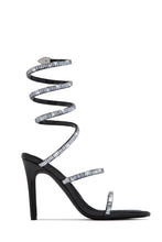 Load image into Gallery viewer, Amira Rhinestone Wraparound Strappy Heels - Black
