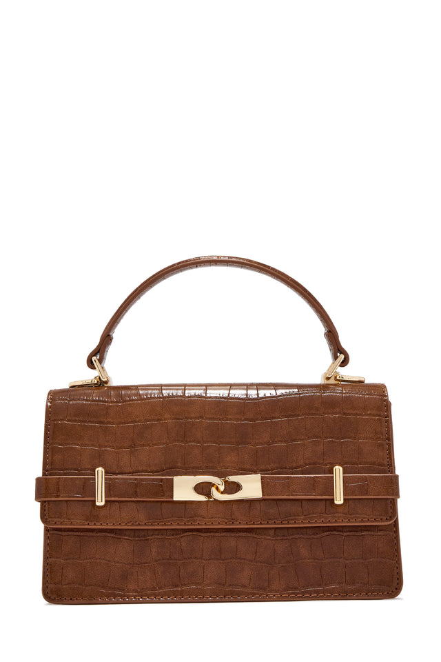 Load image into Gallery viewer, Victoria Croc Embossed Top Handle Crossbody Bag - Tan