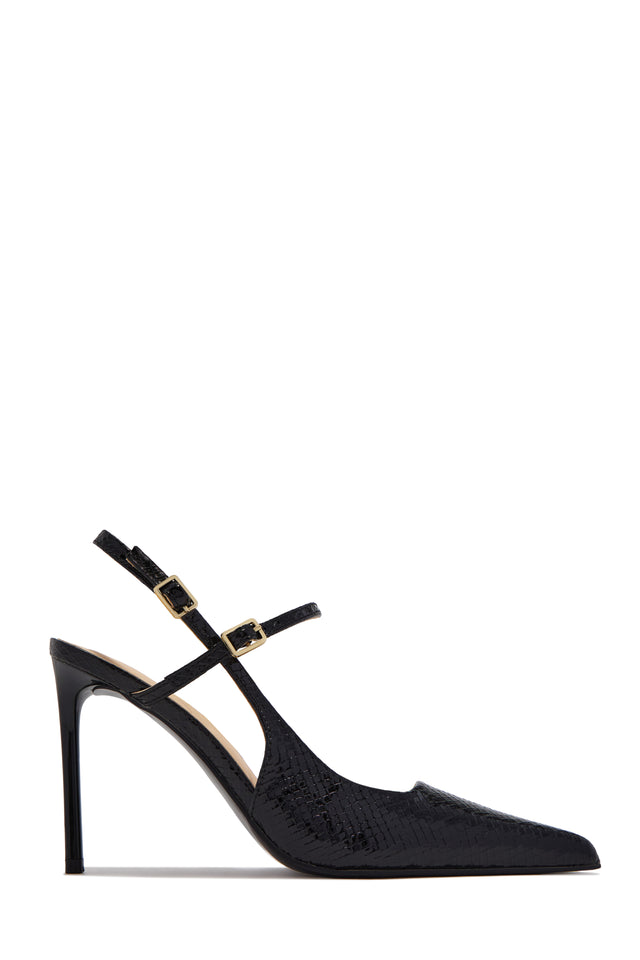 Load image into Gallery viewer, Hazel Snake Textured Pointed Toe Slingback Pumps - Black